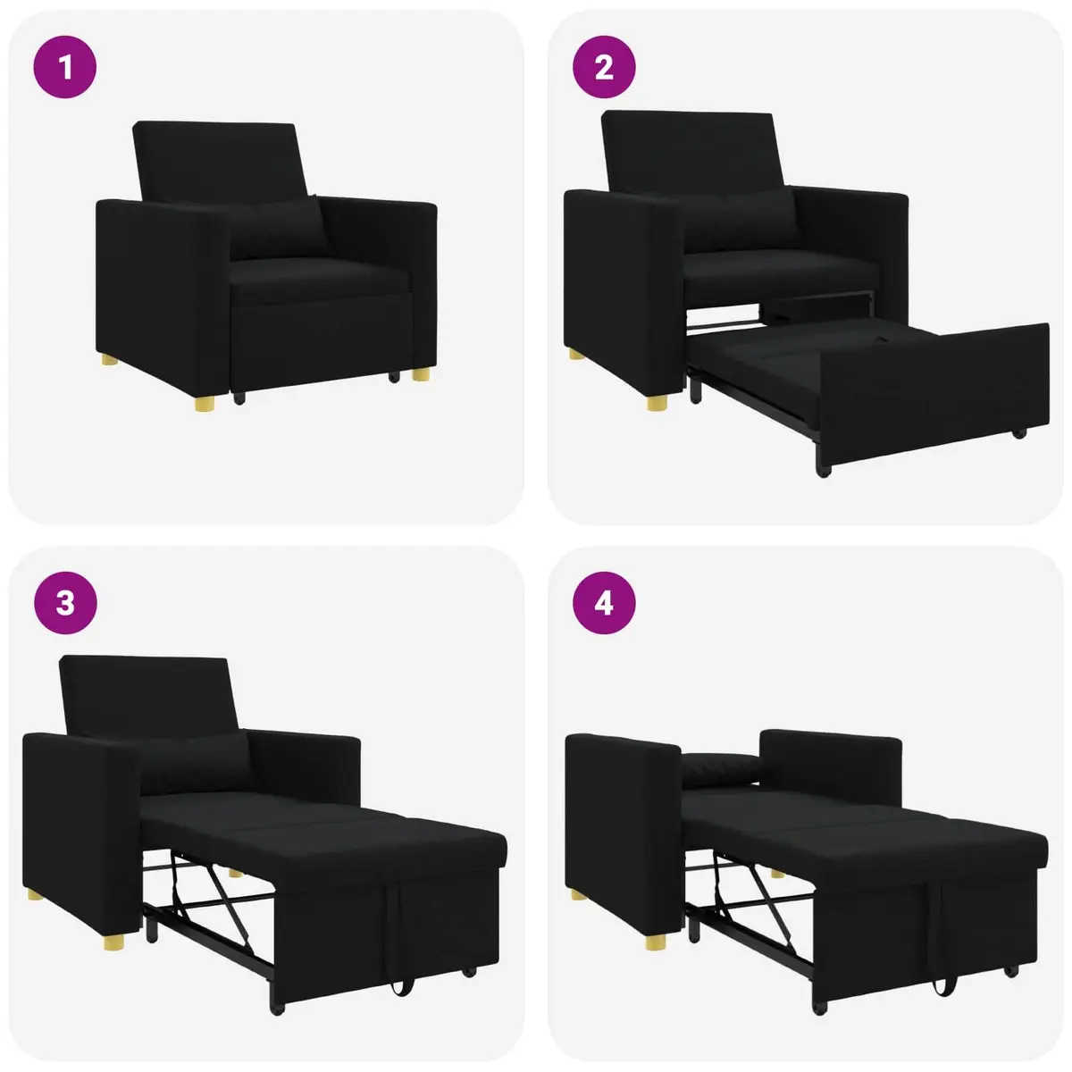 Single Sofa Bed Pull Out 3-in-1 Convertible Armchair Lounge Recliner Black