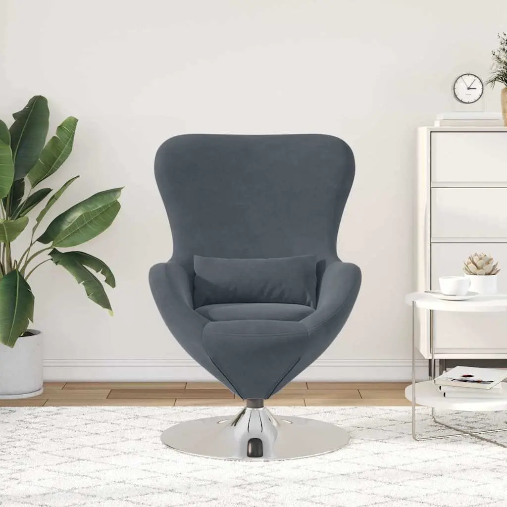 Egg Chair Swivel Velvet Grey Modern Lounge Armchair