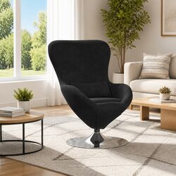 Egg Chair Black Velvet Lounge Armchair 360 Degree Swivel Base Modern Living Room