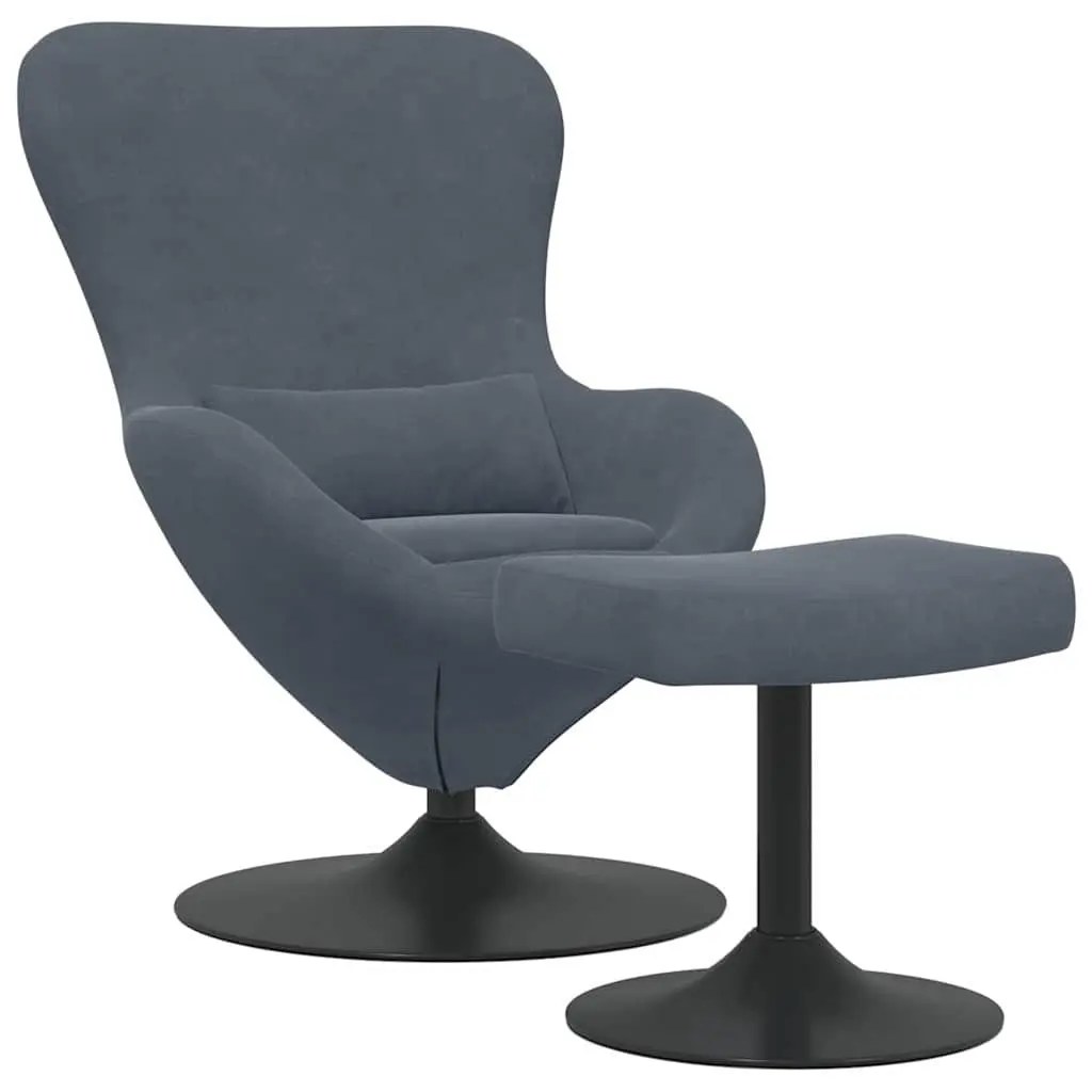 Grey Velvet Egg Chair with Footstool
