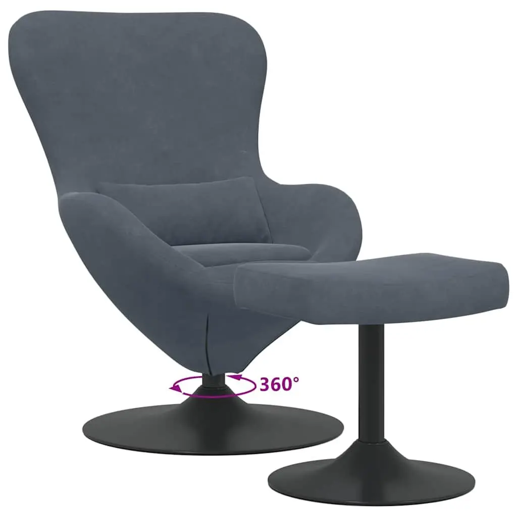 Grey Velvet Egg Chair with Footstool