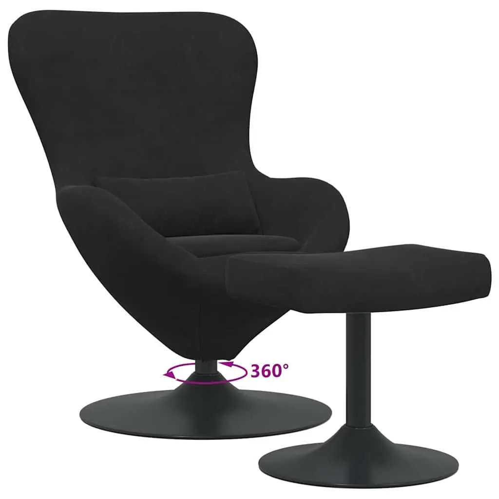 Egg Chair Lounge Swivel Armchair Black Velvet Modern Design Footstool Bedroom