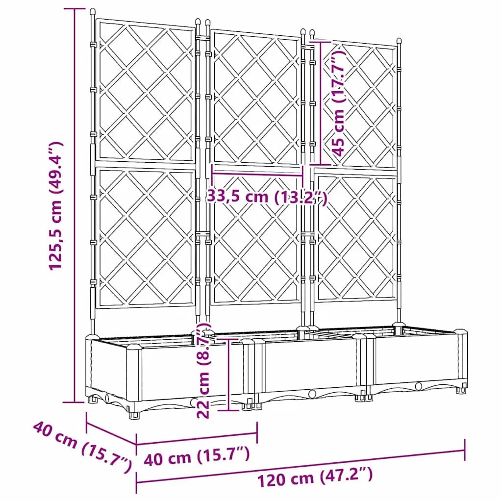 Garden Planter Set Large Black 120x40x125.5cm Durable Polypropylene Outdoor