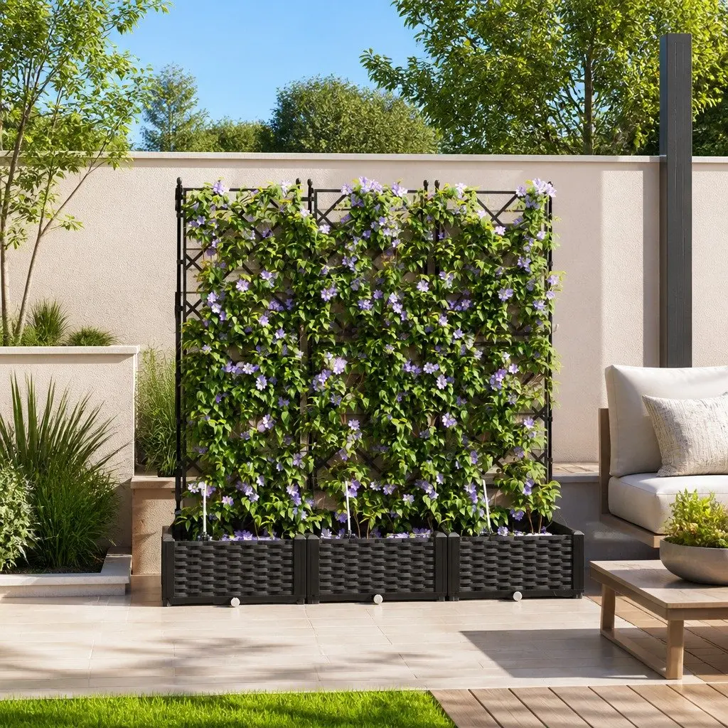 Garden Planter Pot Large Spacious Modern Black 3 Piece Set