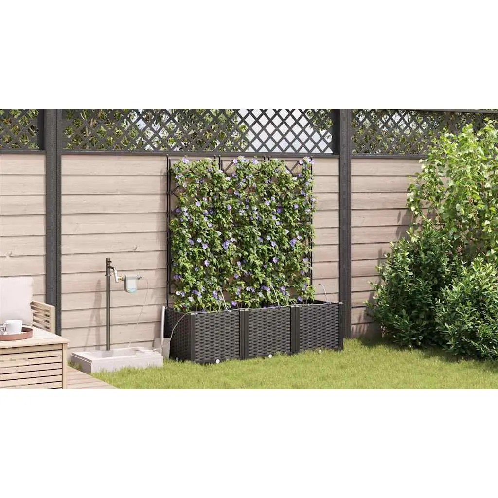 Garden Planter Set 3 pcs Black Large Outdoor Pots Terrace Planting Container