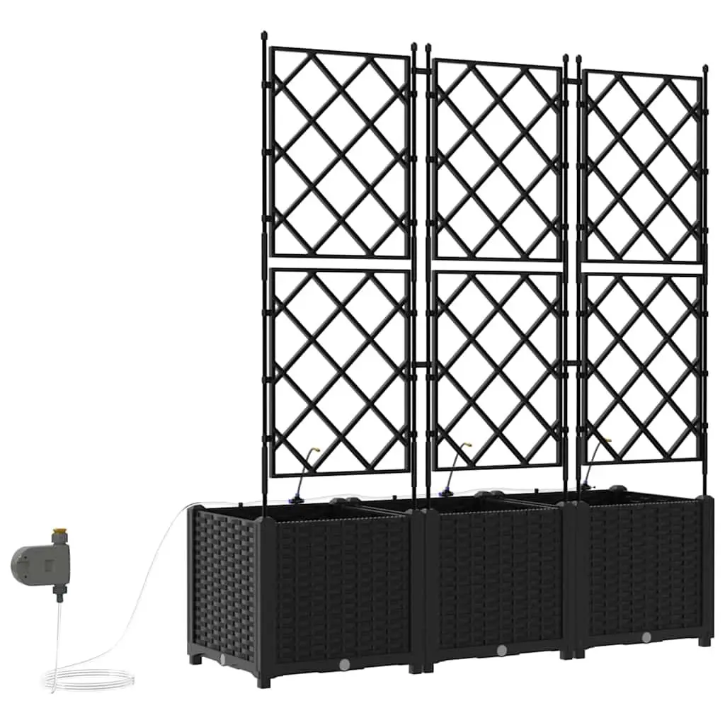 Garden Planter Set 3 pcs Black Large Outdoor Pots Terrace Planting Container
