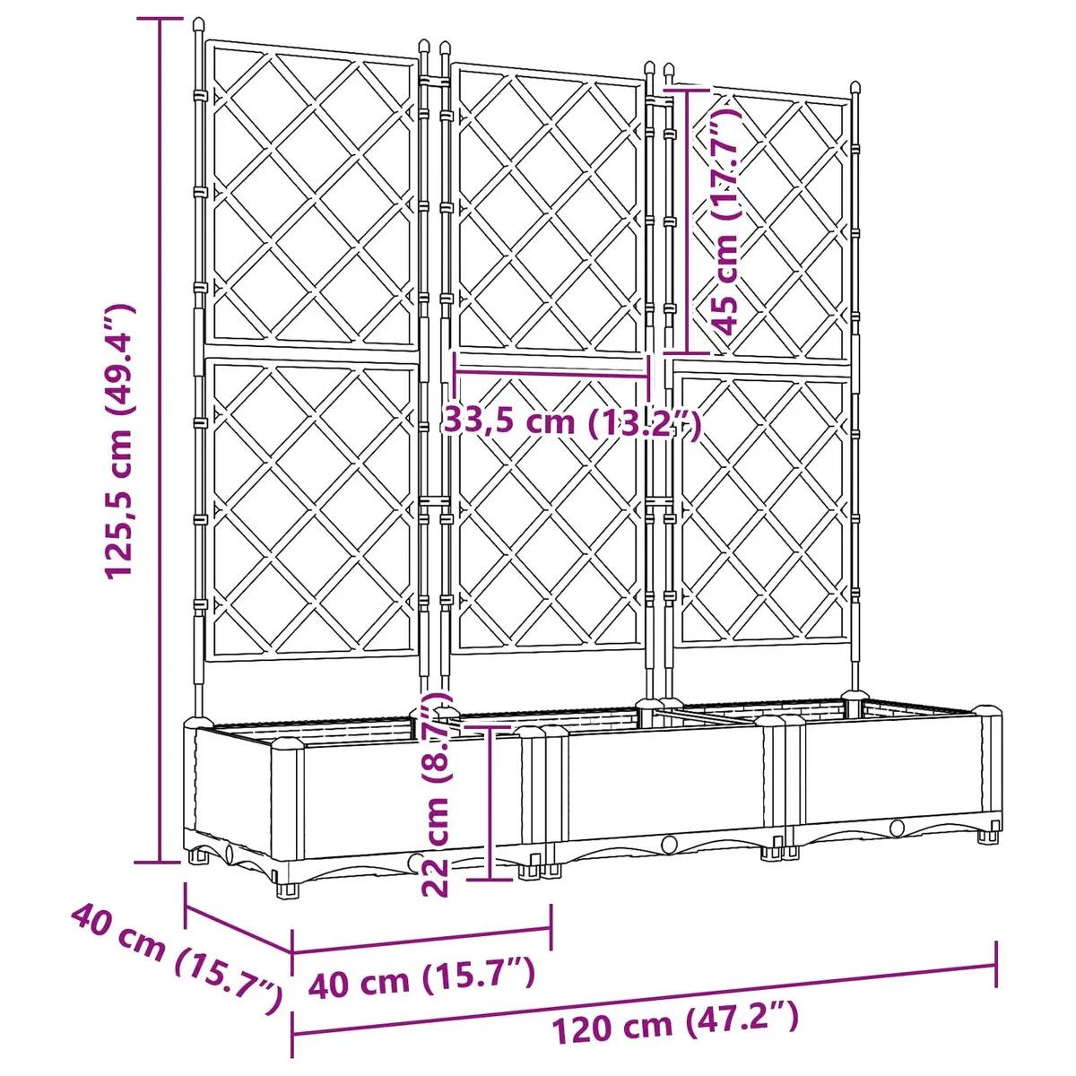 Garden Planter Modern Minimalist Grey 120x40x125.5cm 3 Piece Outdoor Indoor Pot Box Set