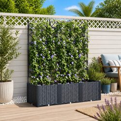 Garden Planter 3 Piece Set Grey Outdoor Indoor Pots Large Containers