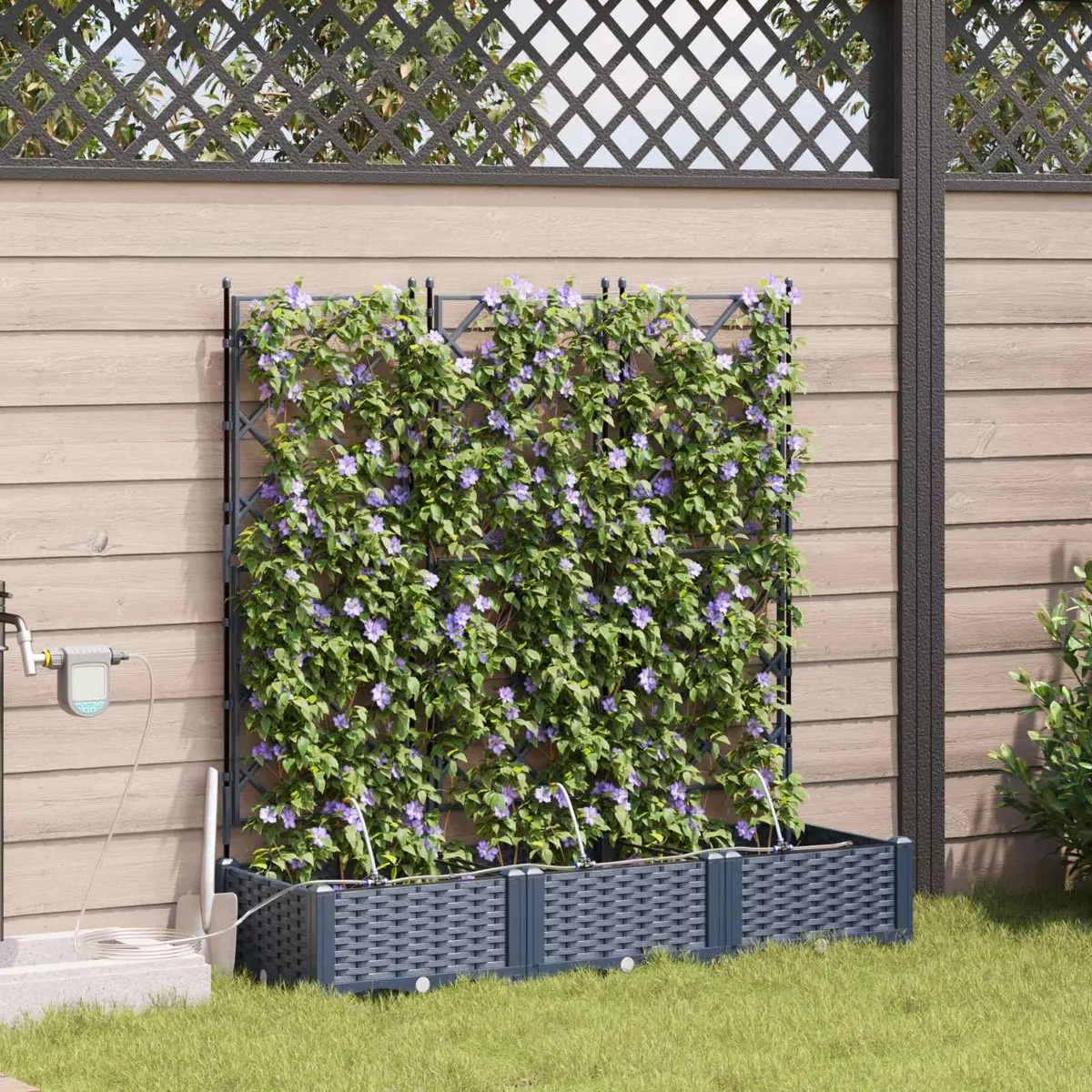 Large Grey Polypropylene Garden Planter Set for Outdoor Use 3 Piece