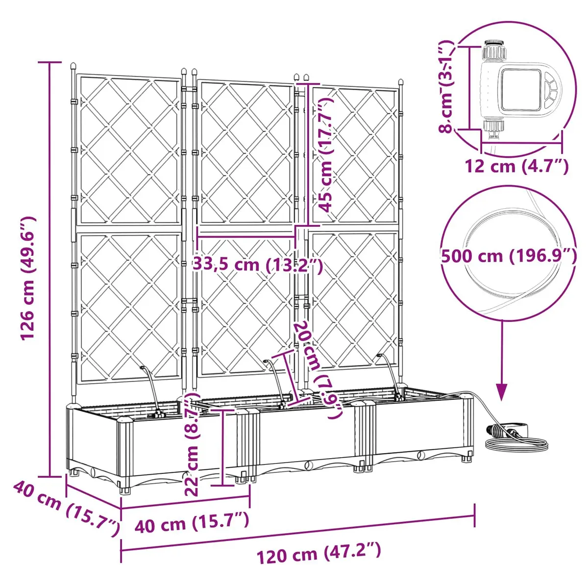 Large Grey Polypropylene Garden Planter Set for Outdoor Use 3 Piece