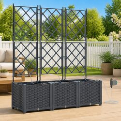 Garden Planter 3-Piece Set Grey Outdoor Pot Large Modern Stylish Patio Yard