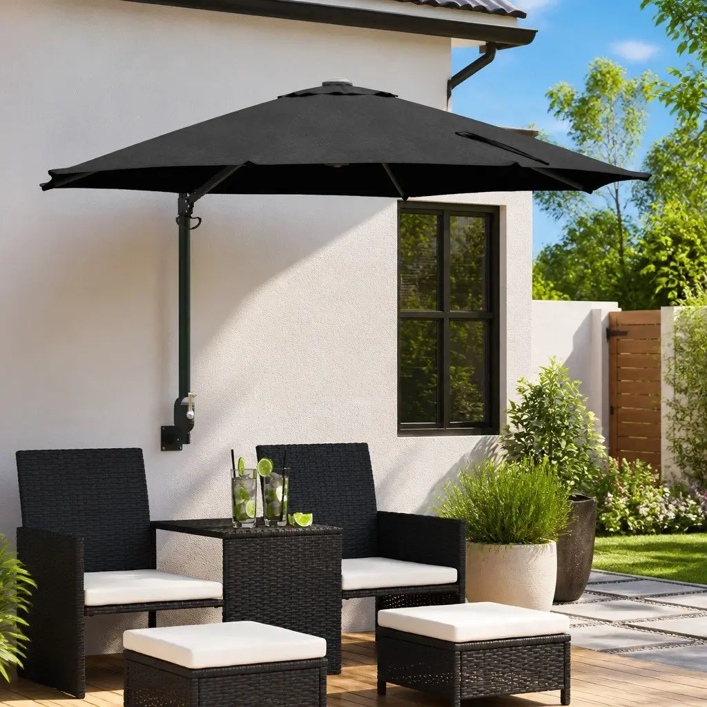 Garden Parasol Cantilever Black Square 248cm