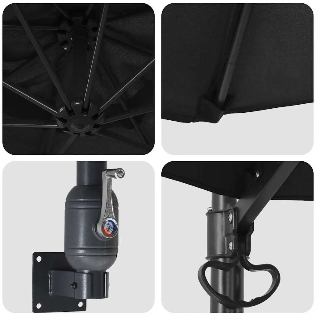 Garden Parasol Cantilever Black Square 248cm