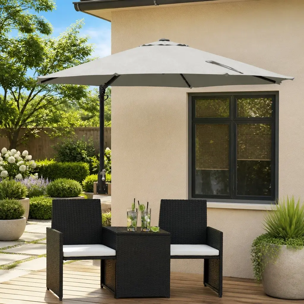 Garden Parasol Adjustable Tilt 248cm Brown Polyester Steel Frame Solar LED