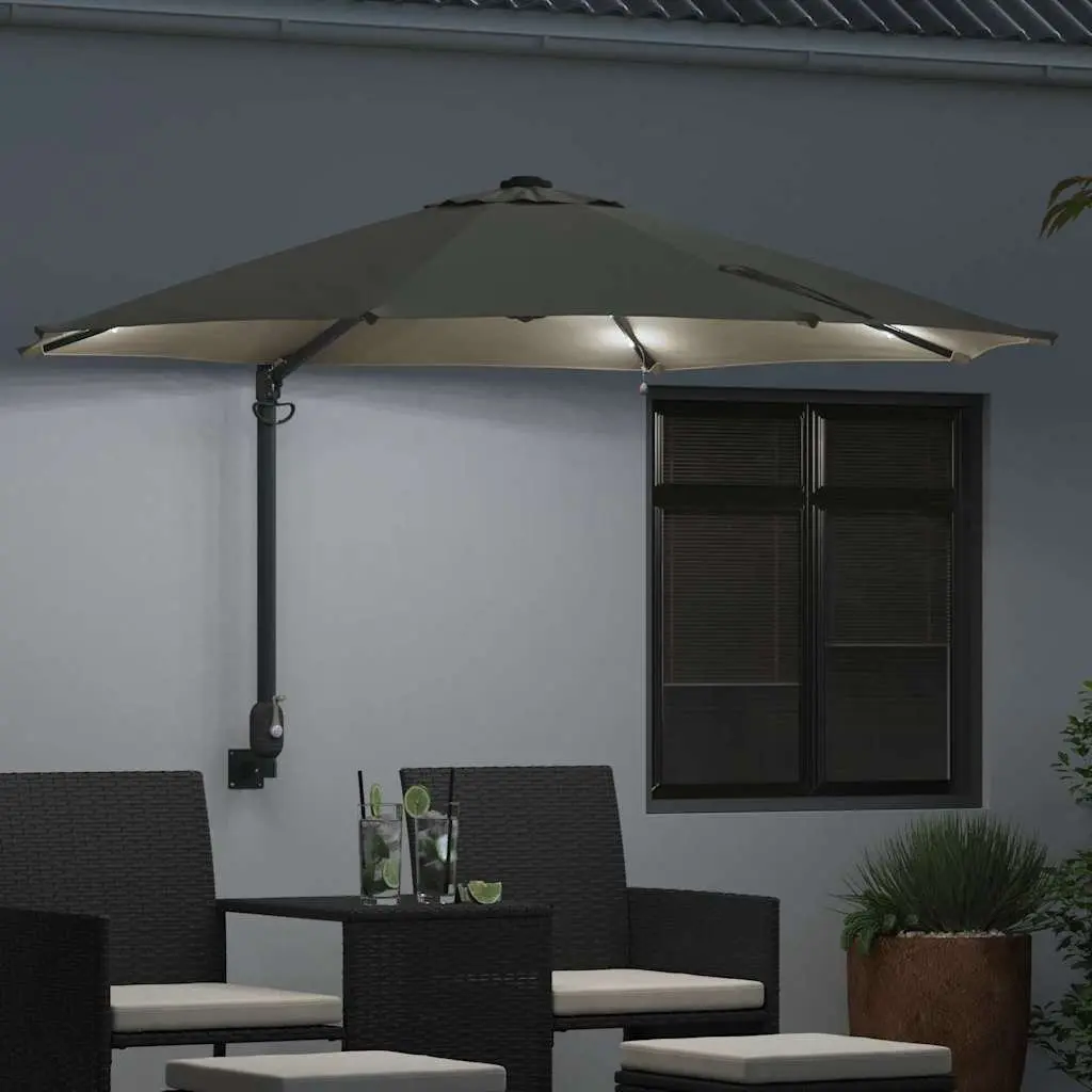 Garden Parasol Adjustable Tilt 248cm Brown Polyester Steel Frame Solar LED