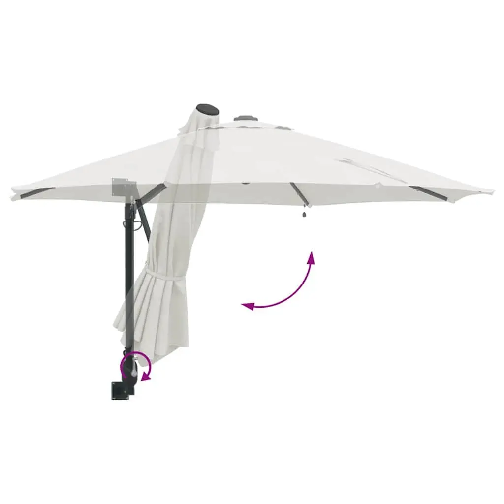 Garden Parasol Adjustable Tilt 248cm Brown Polyester Steel Frame Solar LED