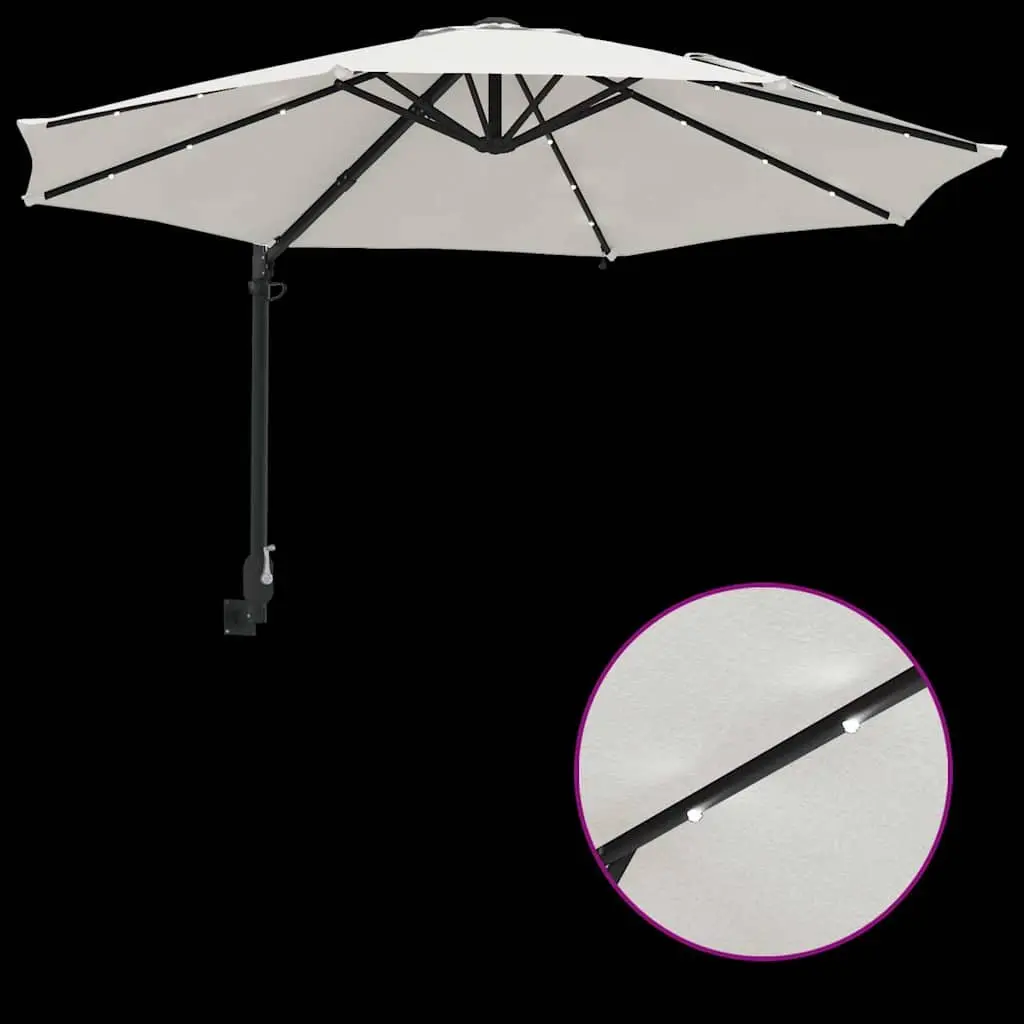 Garden Parasol Adjustable Tilt 248cm Brown Polyester Steel Frame Solar LED