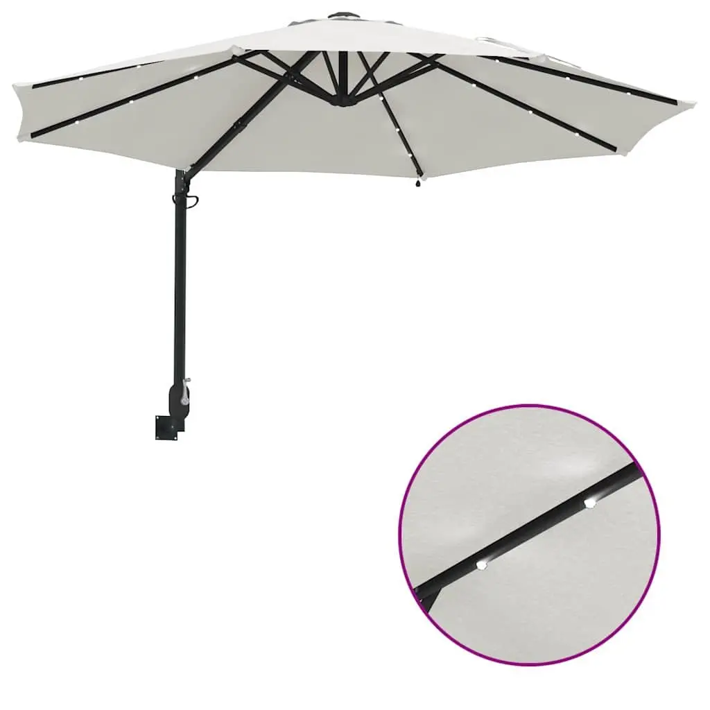 Garden Parasol Adjustable Tilt 248cm Brown Polyester Steel Frame Solar LED