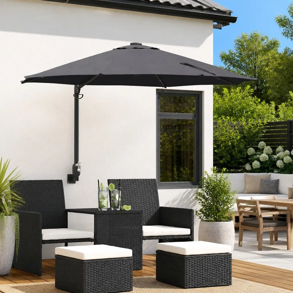 Garden Parasol Manual Anthracite Square Canopy with LED Lights 248cm