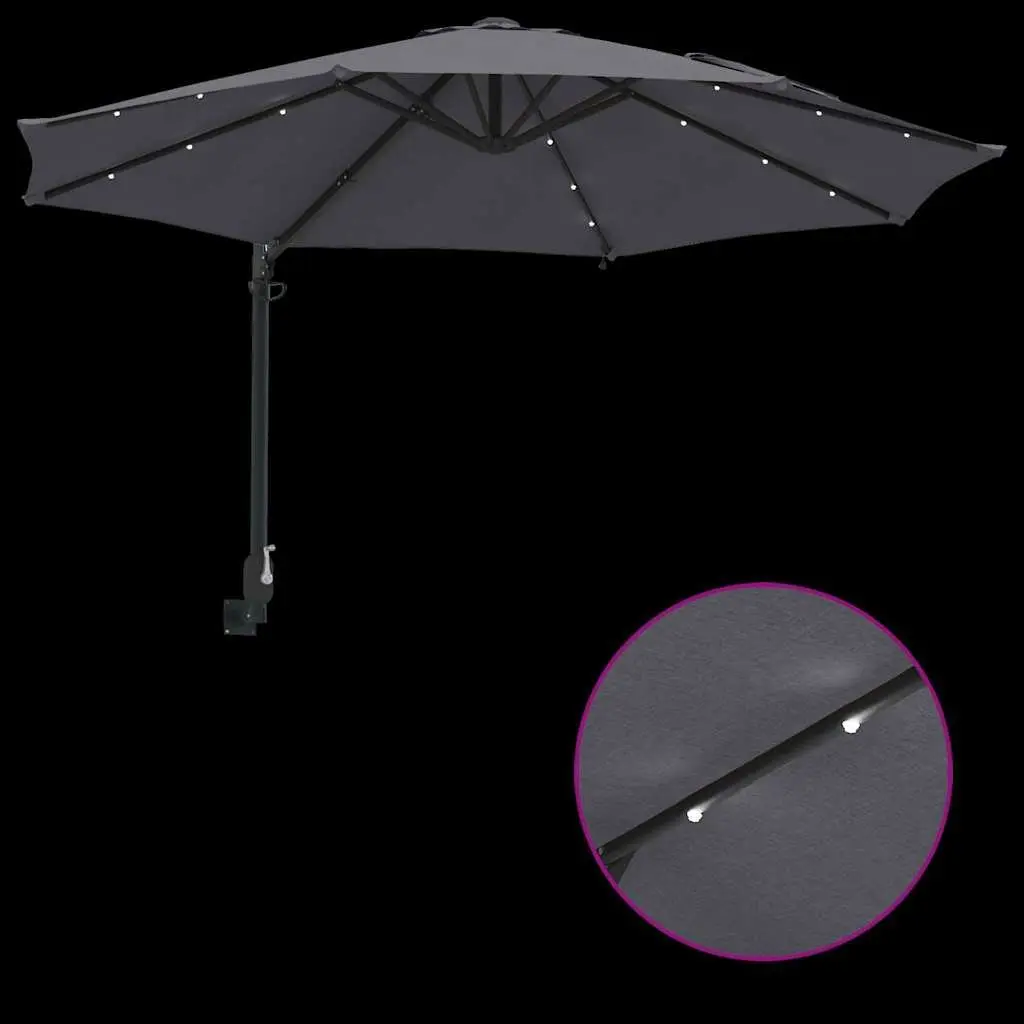 Garden Parasol Manual Anthracite Square Canopy with LED Lights 248cm