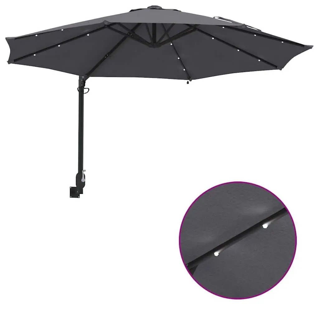 Garden Parasol Manual Anthracite Square Canopy with LED Lights 248cm