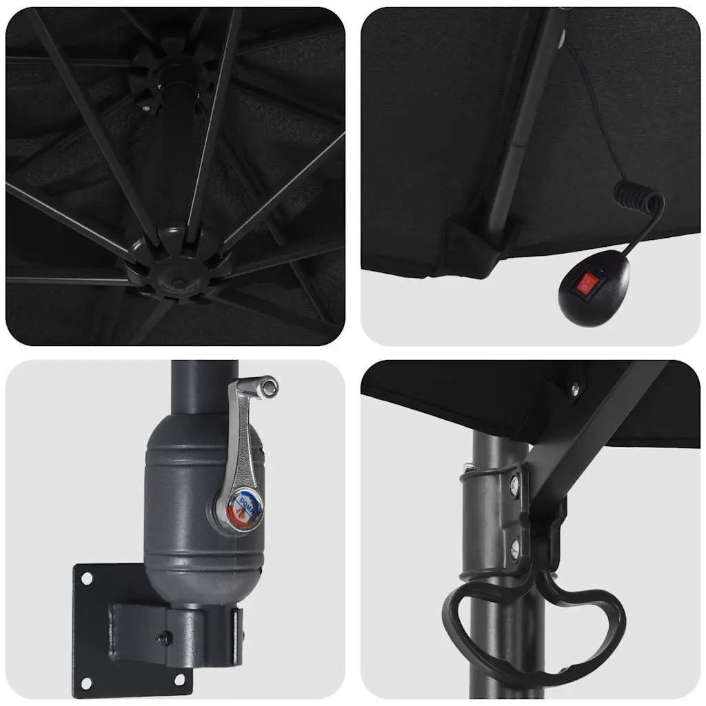 Garden Parasol Adjustable Tilt 248cm Black Outdoor Shade with Solar LED Lights