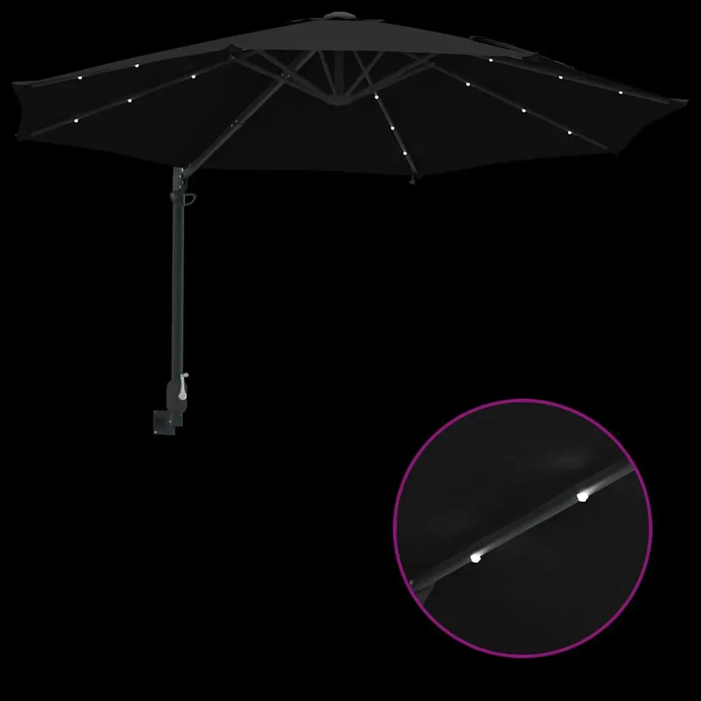 Garden Parasol Adjustable Tilt 248cm Black Outdoor Shade with Solar LED Lights