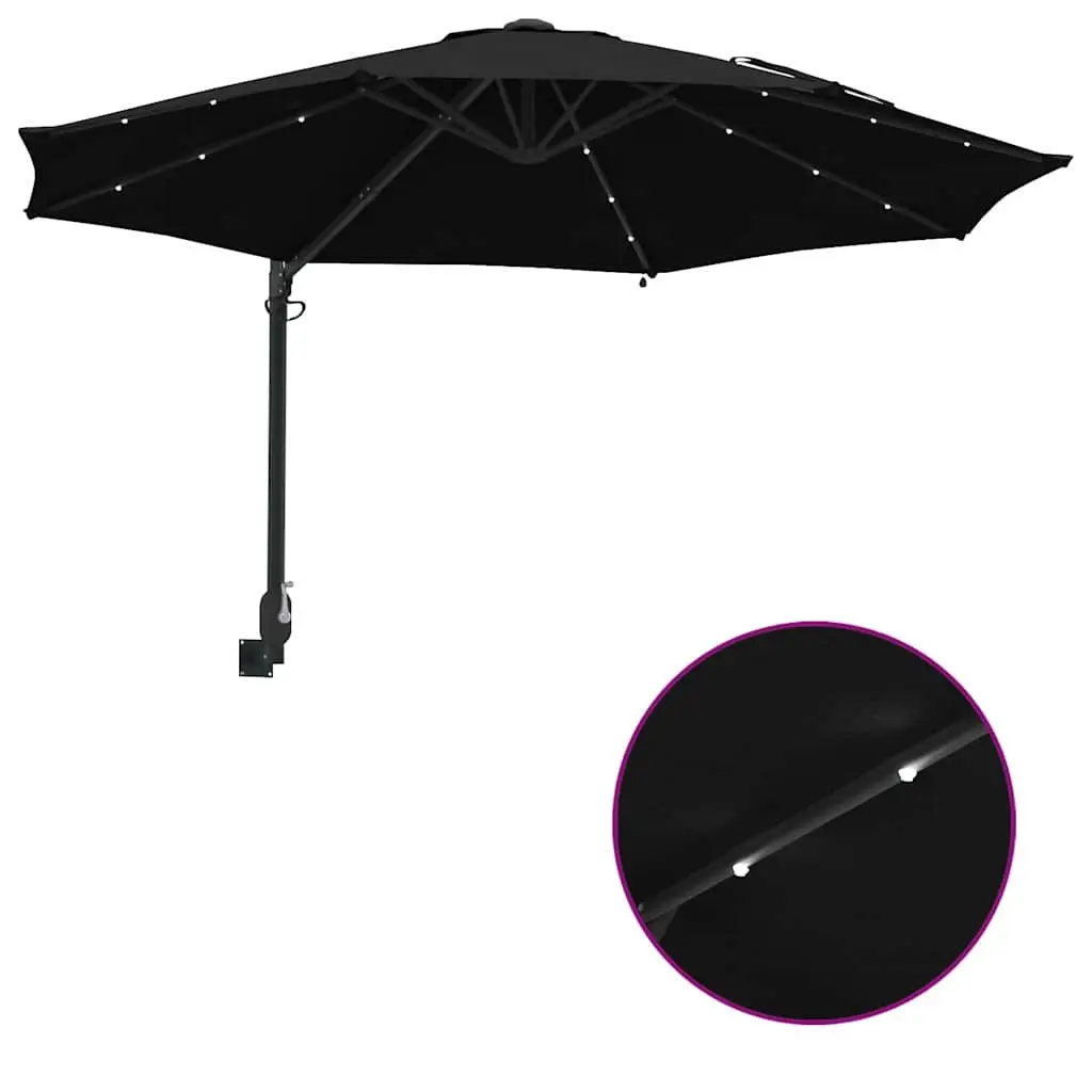 Garden Parasol Adjustable Tilt 248cm Black Outdoor Shade with Solar LED Lights