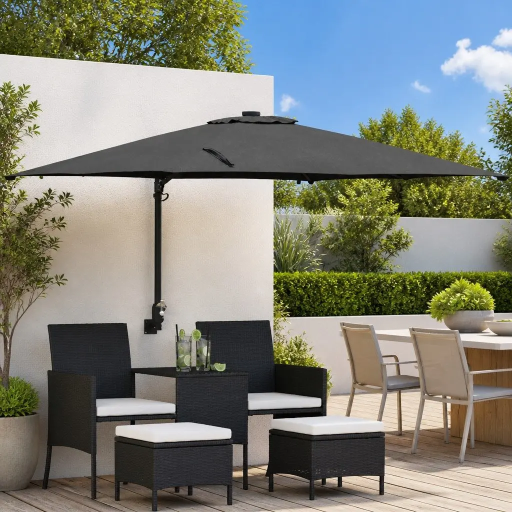 Garden Parasol Cantilever Outdoor Umbrella Sunshade with LED Lights Tilt Adjustable 2485 x 2475 x 160 cm
