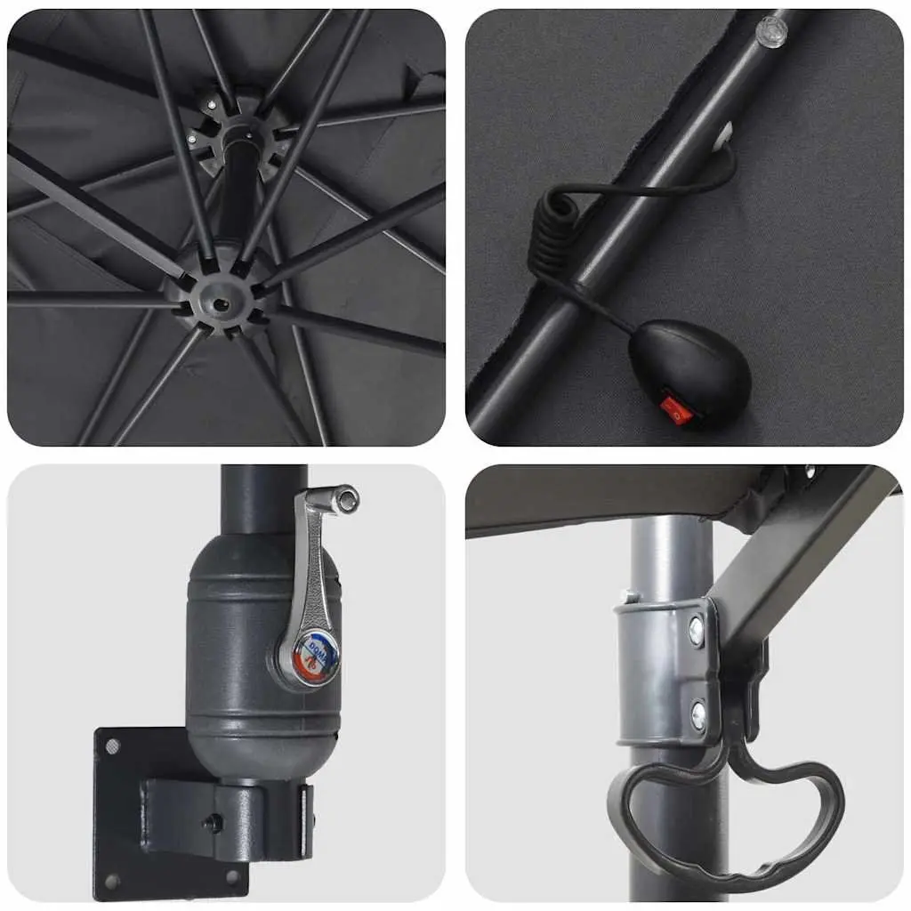Garden Parasol Cantilever Outdoor Umbrella Sunshade with LED Lights Tilt Adjustable 2485 x 2475 x 160 cm