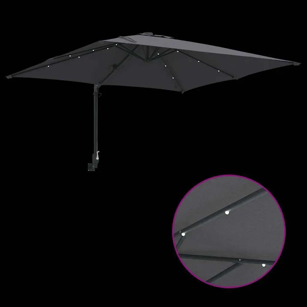 Garden Parasol Cantilever Outdoor Umbrella Sunshade with LED Lights Tilt Adjustable 2485 x 2475 x 160 cm