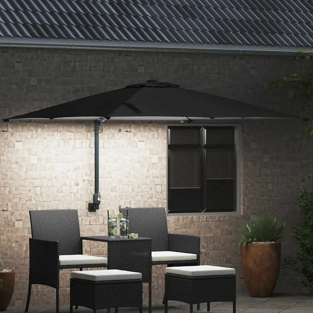 Garden Parasol Cantilever Umbrella Outdoor Shade Black 248.5cm UV-Resistant Polyester Canopy Adjustable Tilt Solar LED Lights