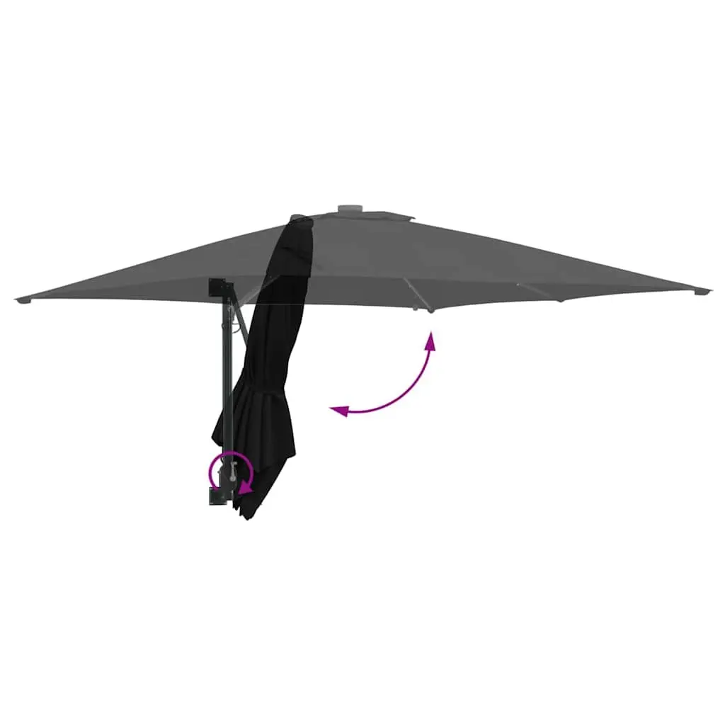 Garden Parasol Cantilever Umbrella Outdoor Shade Black 248.5cm UV-Resistant Polyester Canopy Adjustable Tilt Solar LED Lights