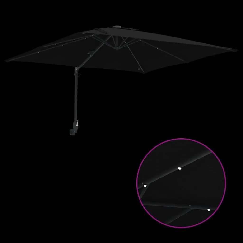 Garden Parasol Cantilever Umbrella Outdoor Shade Black 248.5cm UV-Resistant Polyester Canopy Adjustable Tilt Solar LED Lights