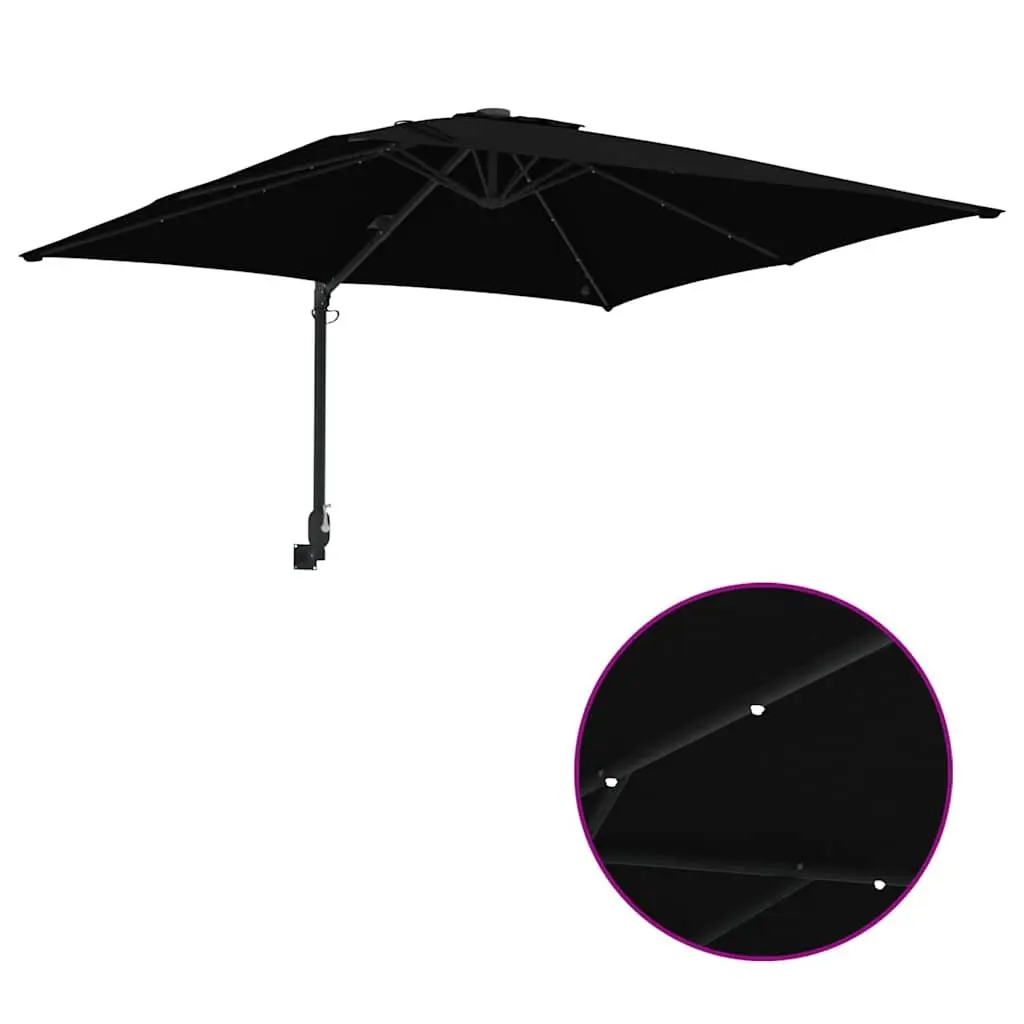 Garden Parasol Cantilever Umbrella Outdoor Shade Black 248.5cm UV-Resistant Polyester Canopy Adjustable Tilt Solar LED Lights