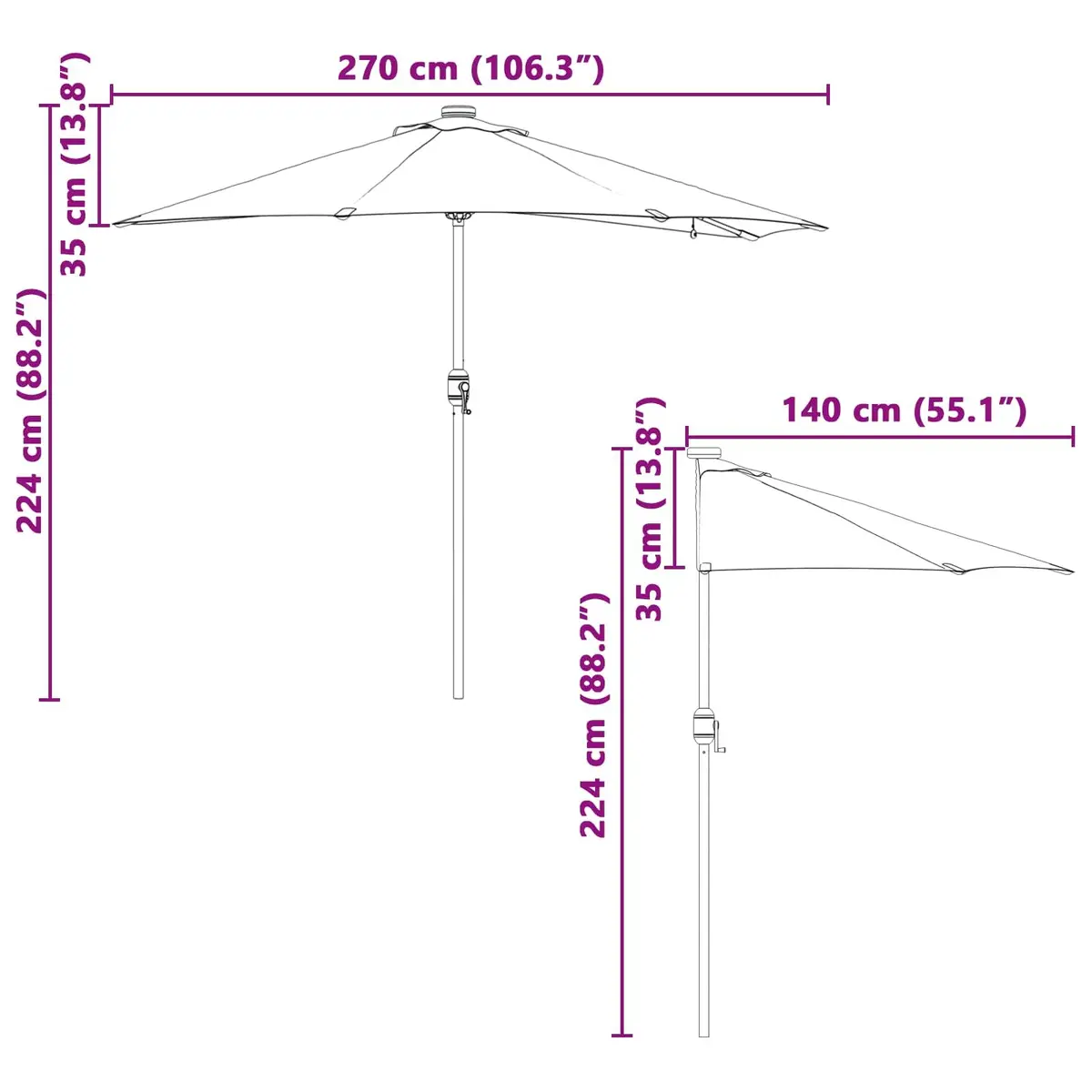 Garden Parasol with Solar Lights