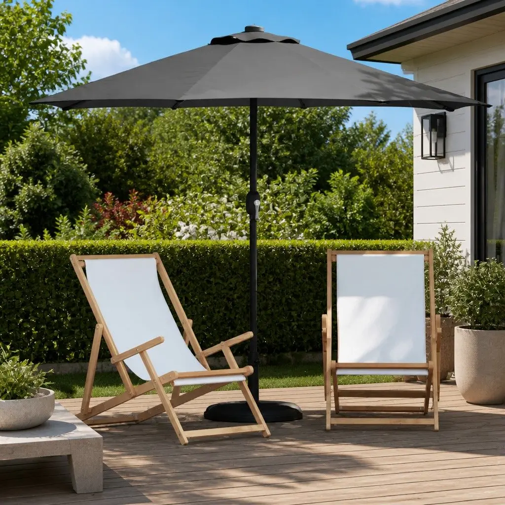 Garden Parasol Outdoor Umbrella LED Lights Manual Crank Anthracite 294x150x224cm