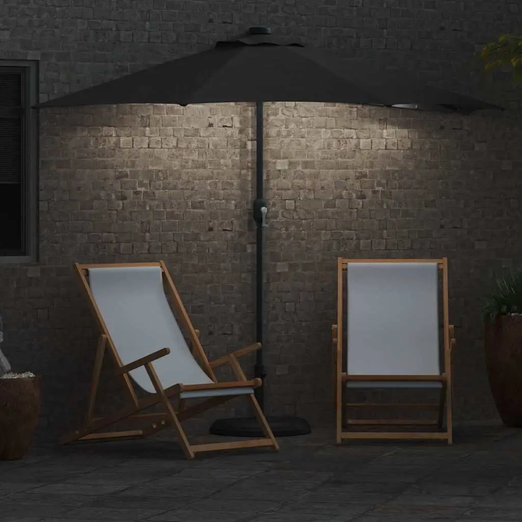 Garden Parasol Outdoor Umbrella LED Lights Manual Crank Anthracite 294x150x224cm