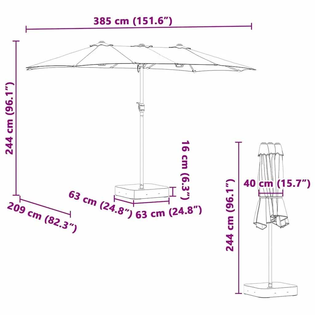 Garden Parasol Modern Anthracite 385 x 209 x 244 cm Outdoor Umbrella Shade Canopy