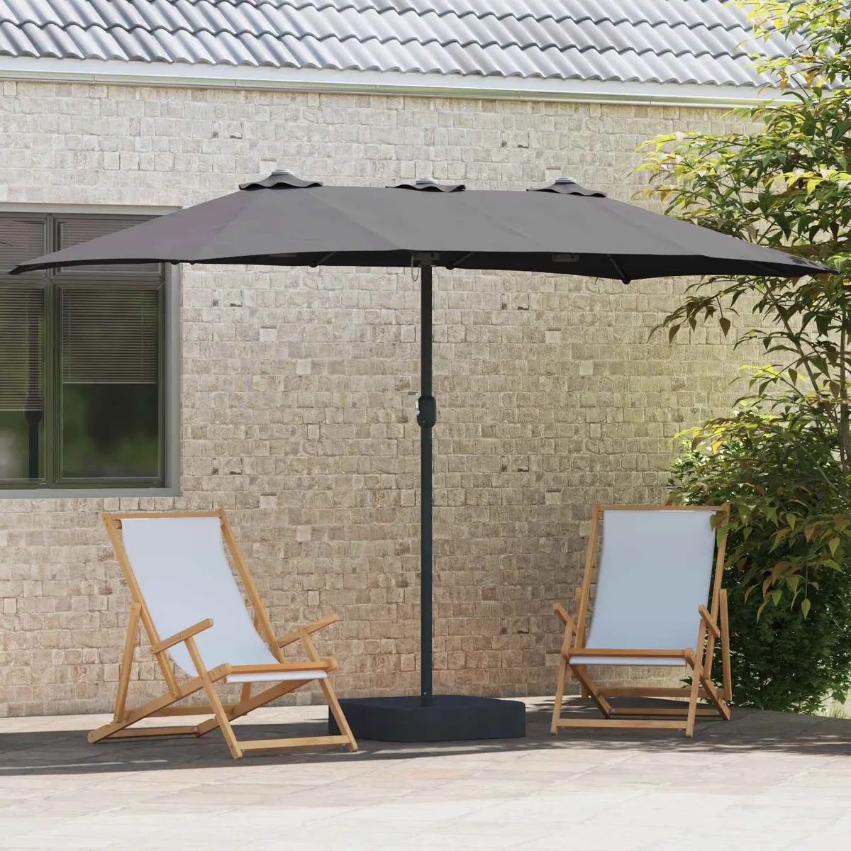 Garden Parasol Solar LED Anthracite 385 x 209 x 244 cm Crank Outdoor Umbrella