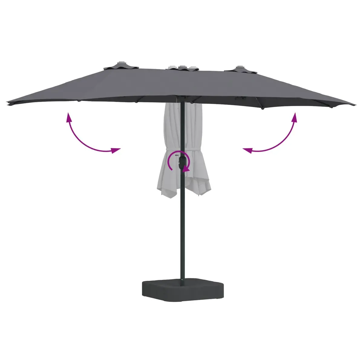 Garden Parasol Solar LED Anthracite 385 x 209 x 244 cm Crank Outdoor Umbrella