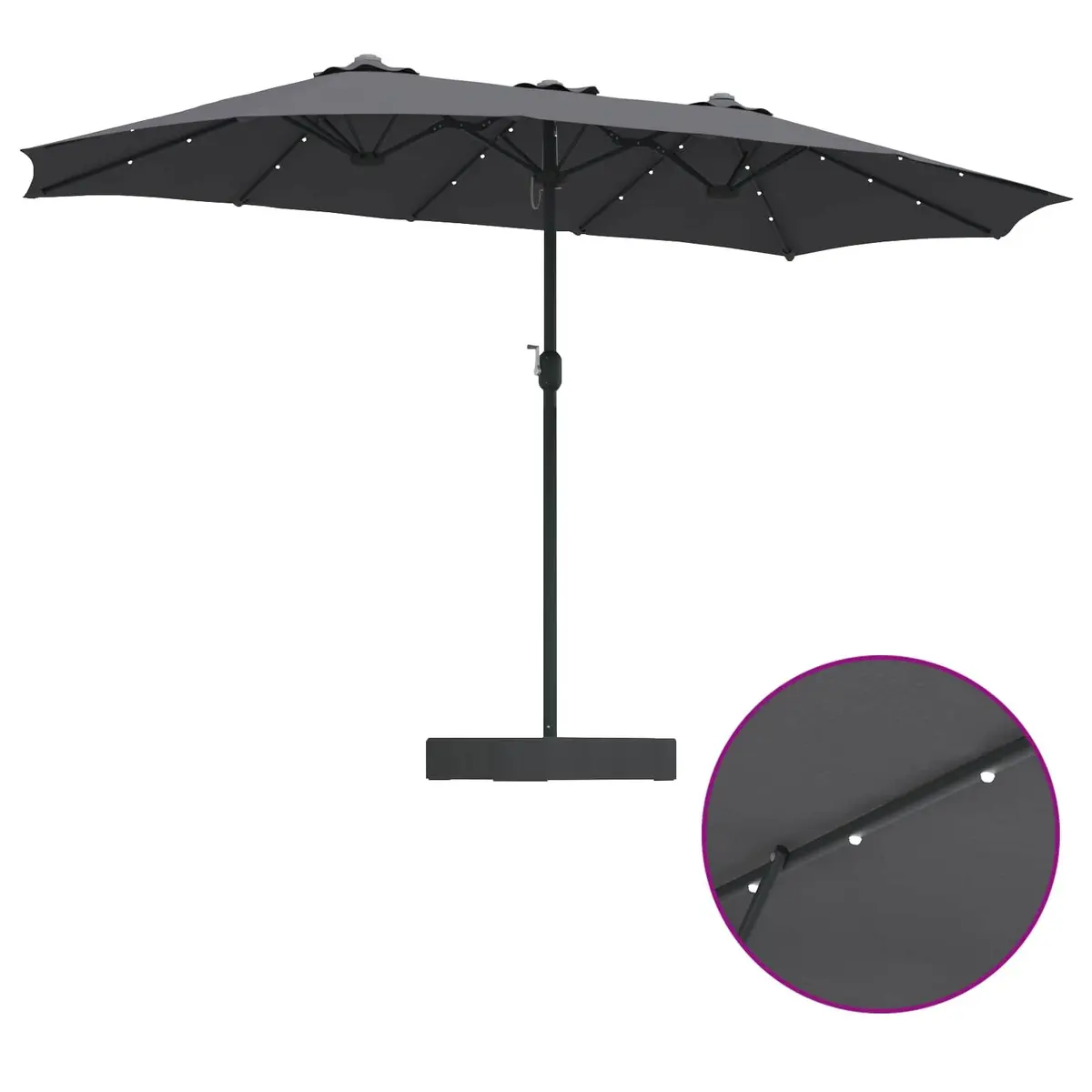 Garden Parasol Solar LED Anthracite 385 x 209 x 244 cm Crank Outdoor Umbrella