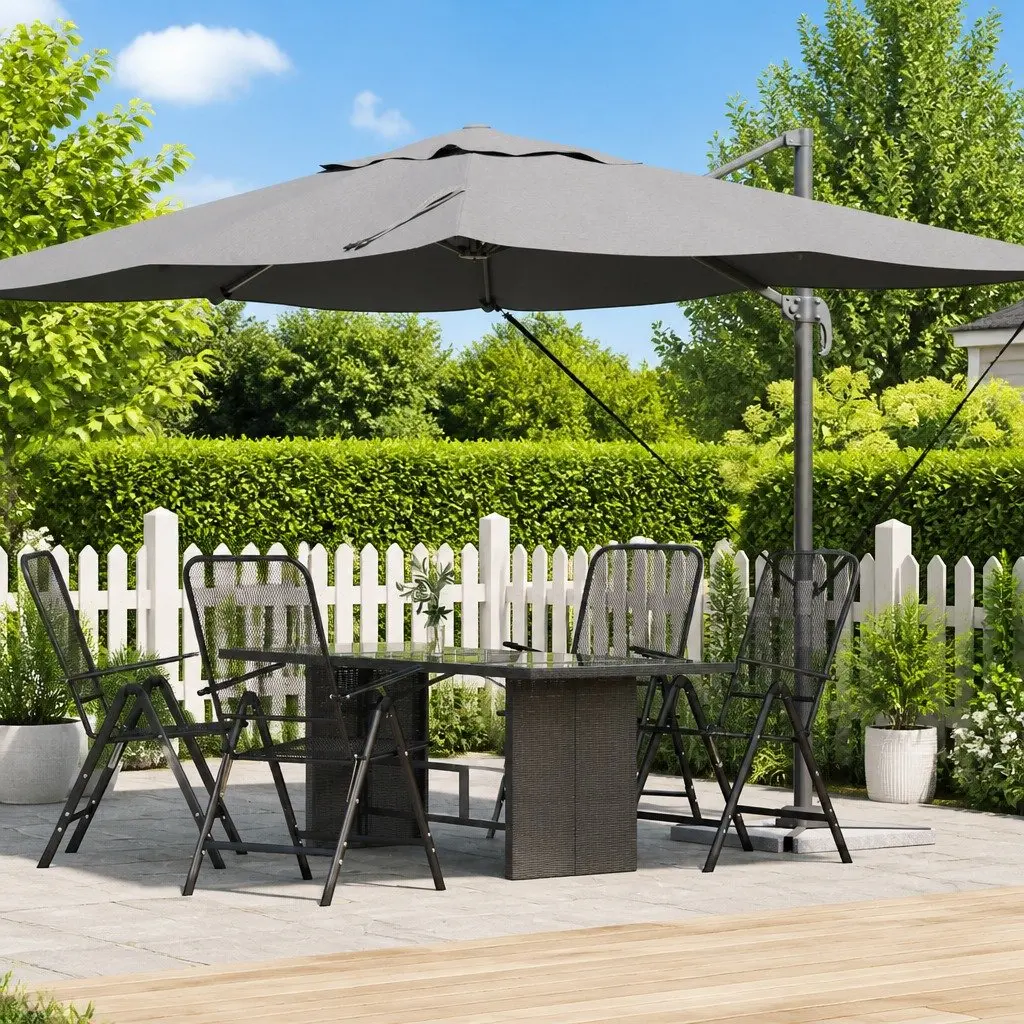 Cantilever Parasol Anthracite 351x250x260cm Outdoor Umbrella with 360° Rotatable Base and Manual Hand-Crank Mechanism