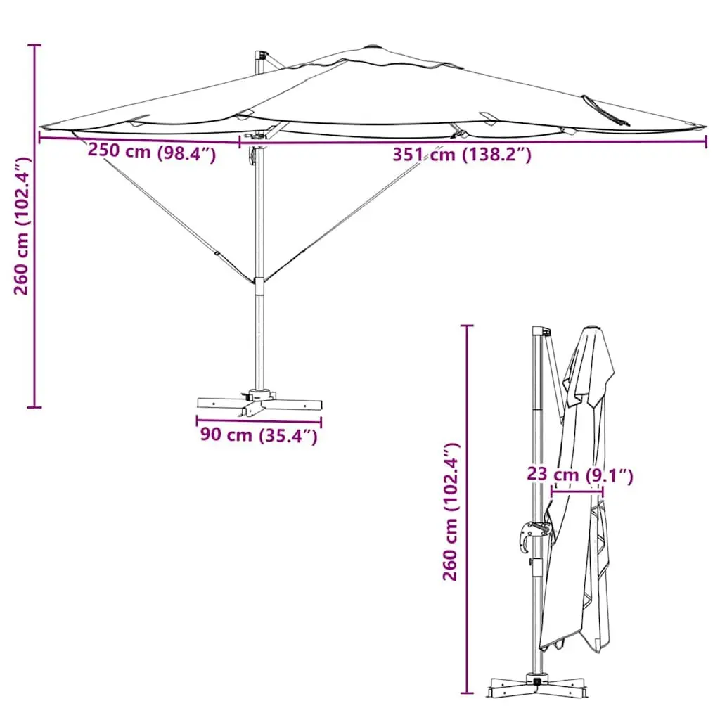Cantilever Parasol Anthracite 351x250x260cm Outdoor Umbrella with 360° Rotatable Base and Manual Hand-Crank Mechanism
