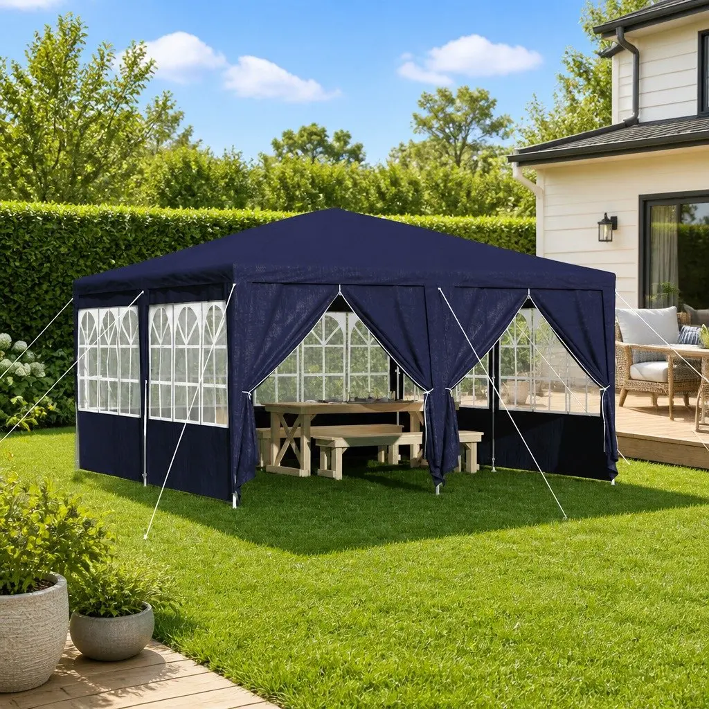 Party Tent Blue Outdoor Canopy Gazebo 400x400x266cm with Removable Sidewalls