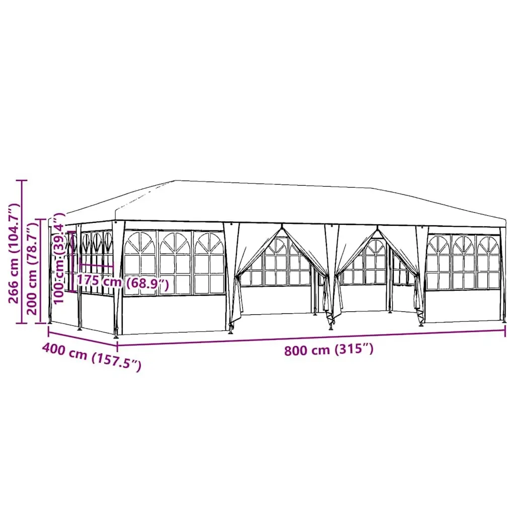 Party Tent Anthracite 800 x 400 x 266 cm Outdoor Canopy Gazebo Polyethylene