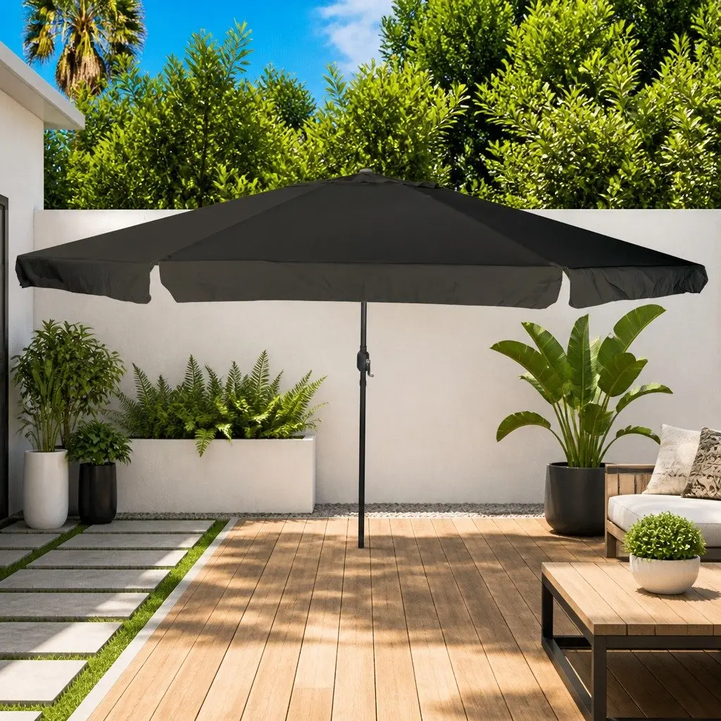 Garden Parasol Black 394x394x248cm Outdoor Sunshade Patio Umbrella Hand Crank
