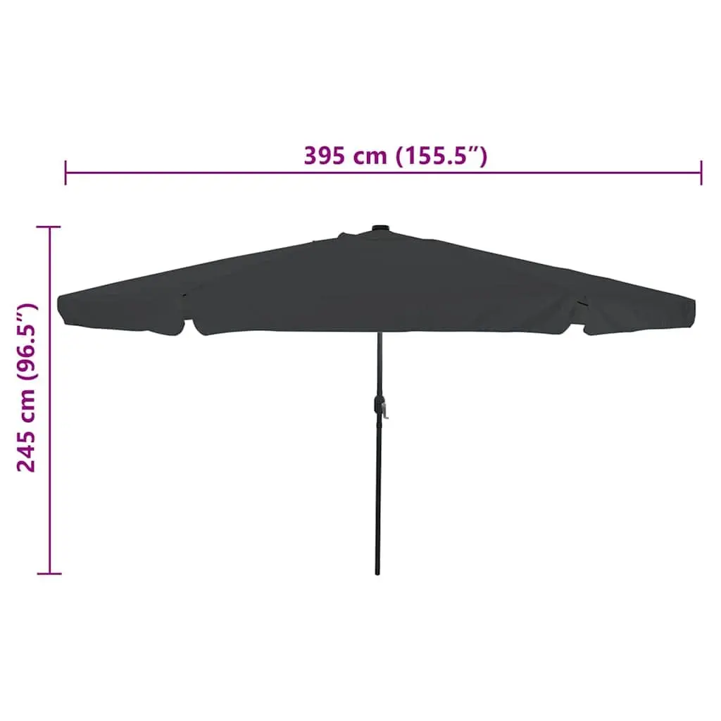 Garden Parasol 395x395x245cm Outdoor Umbrella Sunshade LED Lighting Anthracite