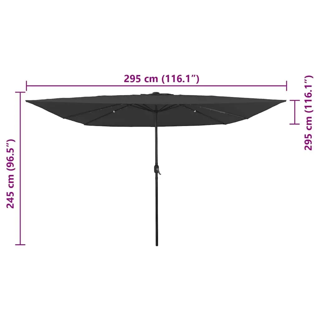 Garden Parasol Anthracite 295cm Square with Integrated LED Lights
