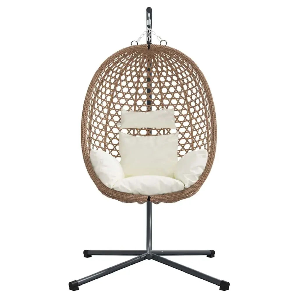 Hanging Egg Chair with Stand Cream Poly Rattan Indoor Outdoor